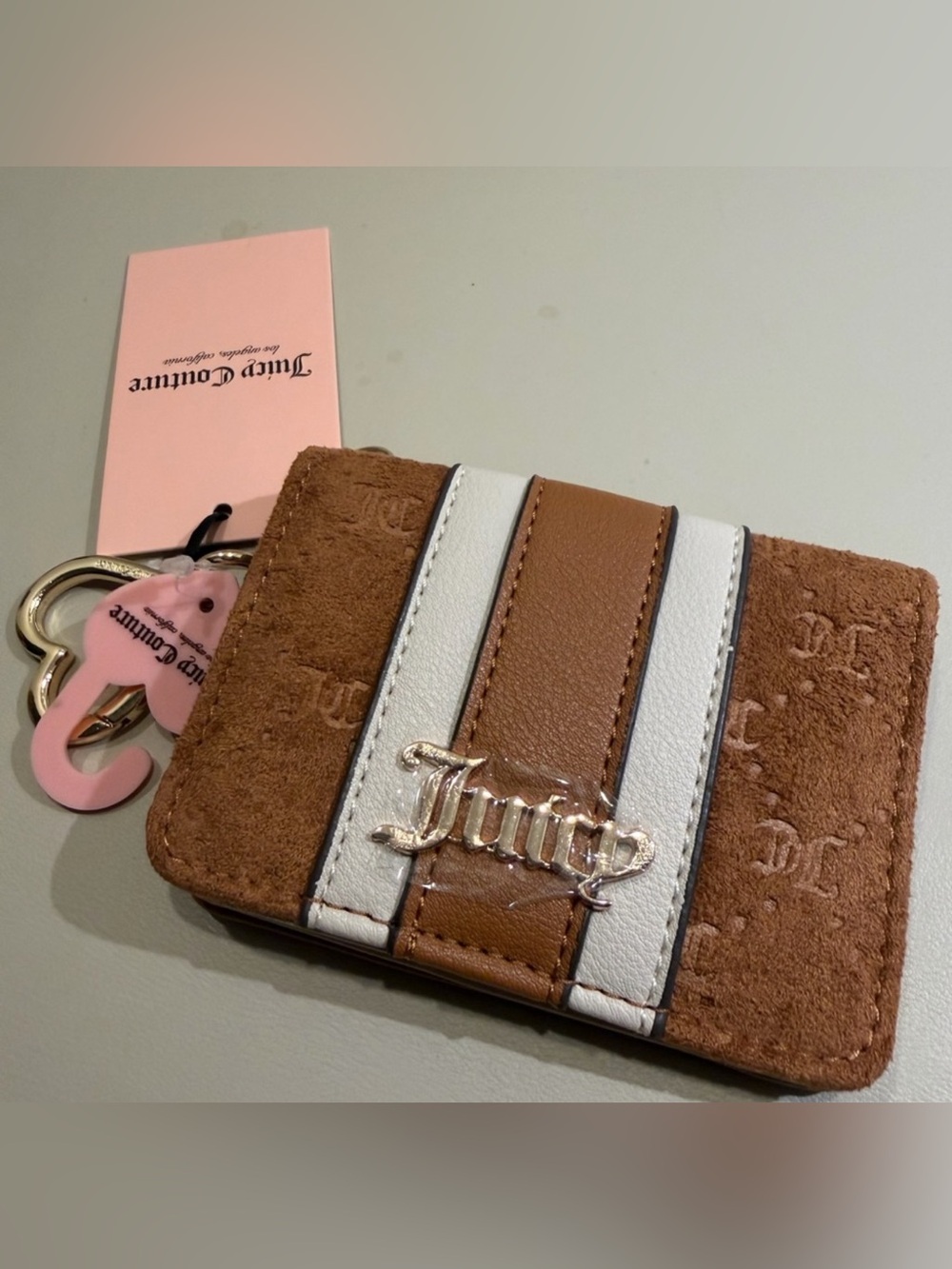 Juicy Couture Brown, White & Tan Striped Mini Wallet
